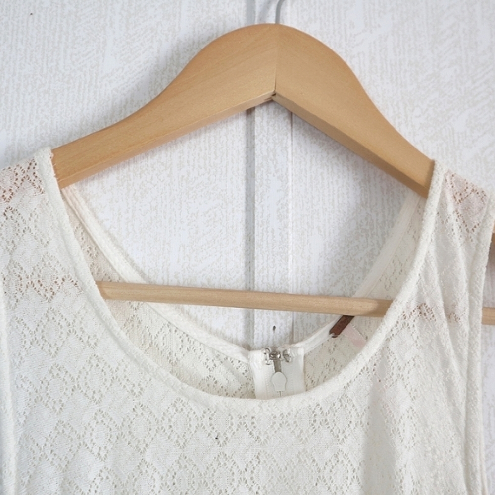 FREE PEOPLE beige cream daisy cut out sleeveless lined floral lace dress - Picture 6 of 13